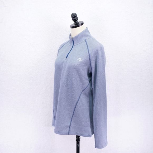 NEW Adidas -Large- Blue‎ 1/4 Zip Fleece Sweater High Neck Ribbed Polyester - Picture 4 of 9